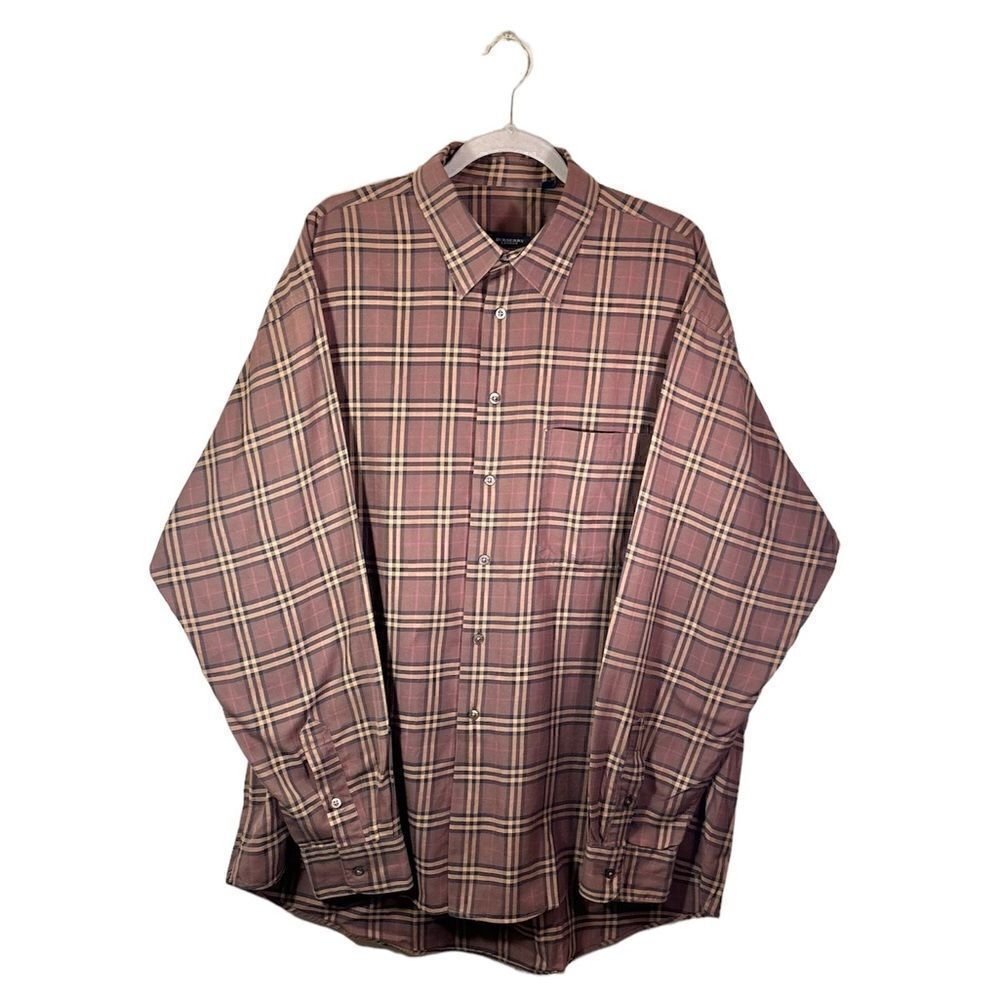 Burberry London Vintage Cotton Brown Dress Shirt Plaid Size XS
